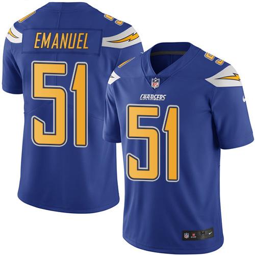 Nike Chargers #51 Kyle Emanuel Electric Blue Men's Stitched NFL Limited Rush Jersey - Click Image to Close